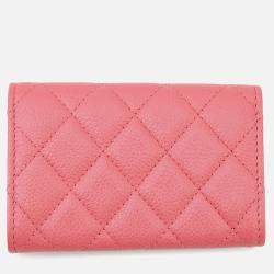 Pre Owned Chanel Matelasse Bifold Wallet Card Case Pink Caviar Leather