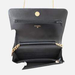 Pre Owned Chanel Boy Chanel Chain Wallet Black Caviar Leather