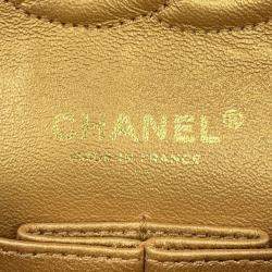 Pre Owned Chanel Matelasse Double Flap Jacquard Chain Shoulder Bag Gold Cottonjersy