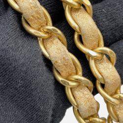 Pre Owned Chanel Matelasse Double Flap Jacquard Chain Shoulder Bag Gold Cottonjersy