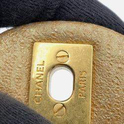 Pre Owned Chanel Matelasse Double Flap Jacquard Chain Shoulder Bag Gold Cottonjersy