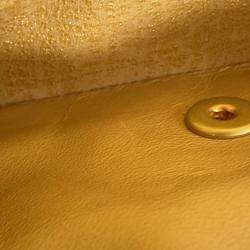 Pre Owned Chanel Matelasse Double Flap Jacquard Chain Shoulder Bag Gold Cottonjersy