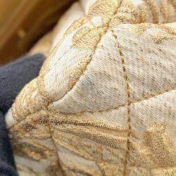 Pre Owned Chanel Matelasse Double Flap Jacquard Chain Shoulder Bag Gold Cottonjersy