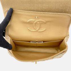 Pre Owned Chanel Matelasse Double Flap Jacquard Chain Shoulder Bag Gold Cottonjersy
