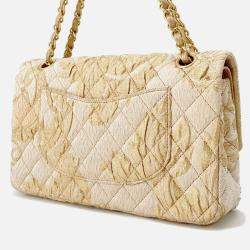 Pre Owned Chanel Matelasse Double Flap Jacquard Chain Shoulder Bag Gold Cottonjersy