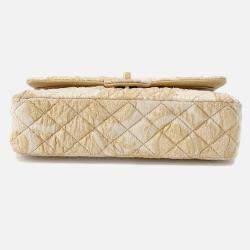 Pre Owned Chanel Matelasse Double Flap Jacquard Chain Shoulder Bag Gold Cottonjersy