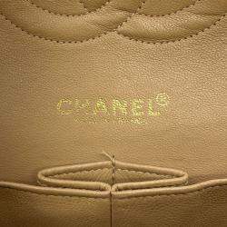 Pre Owned Chanel Matelasse W Flap Chain Shoulder Bag Beige Caviar Leather Size 25