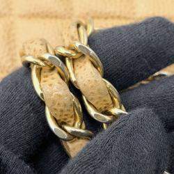 Pre Owned Chanel Matelasse W Flap Chain Shoulder Bag Beige Caviar Leather Size 25