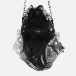 Pre Owned Chanel Chanel22 Handbag Black Shiny Calf Leather Size Small