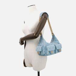 Pre Owned Chanel Matelasse Hobo Shoulder Bag Light Blue Denim