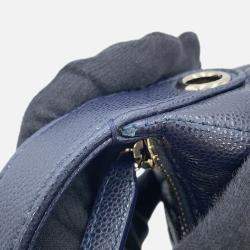 Pre Owned Chanel Hobo Chain Shoulder Navy Caviar Leather