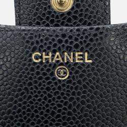 Pre Owned Chanel Matelasse Classic Small Flap Wallet Black Caviar Leather