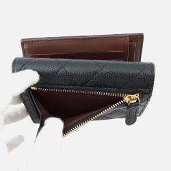 Pre Owned Chanel Matelasse Classic Small Flap Wallet Black Caviar Leather