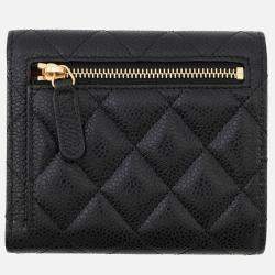 Pre Owned Chanel Matelasse Classic Small Flap Wallet Black Caviar Leather
