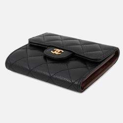 Pre Owned Chanel Matelasse Classic Small Flap Wallet Black Caviar Leather