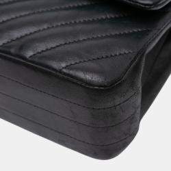 Pre Owned Chanel Black Medium Classic Chevron Lambskin Double Flap