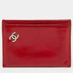 Pre Owned Chanel Red Patent Leather Interlocking CC Logo Card Case