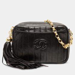 Pre Owned Chanel Black CC Quilted Lambskin Tassel Camera Bag