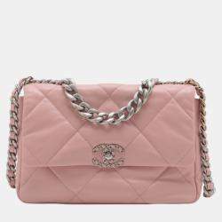 Pre Owned Chanel Pink Large Lambskin 19 Flap