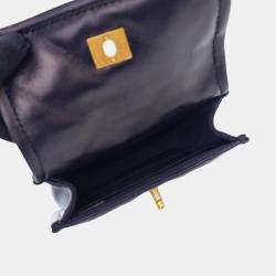 Pre Owned Chanel Navy Blue Mini Quilted Shiny Lambskin Button On Top Flap