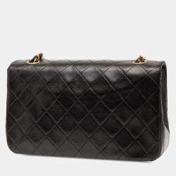 Pre Owned Chanel Black CC Quilted Lambskin Full Flap