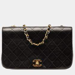 Pre Owned Chanel Black CC Quilted Lambskin Full Flap