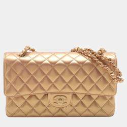 Pre Owned Chanel Brown Medium Classic Lambskin Double Flap