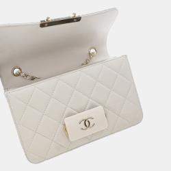 Pre Owned Chanel White Mini Lambskin Beauty Lock Flap