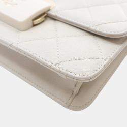 Pre Owned Chanel White Mini Lambskin Beauty Lock Flap