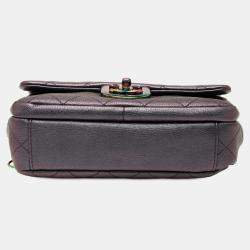 Pre Owned Chanel Purple Small Iridescent Goatskin Rainbow Hardware Double Carry Waist Chain Flap