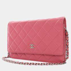 Pre Owned Chanel Pink Classic Lambskin Wallet on Chain