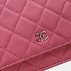 Pre Owned Chanel Pink Classic Lambskin Wallet on Chain