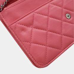 Pre Owned Chanel Pink Classic Lambskin Wallet on Chain