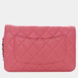 Pre Owned Chanel Pink Classic Lambskin Wallet on Chain