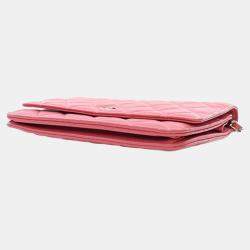 Pre Owned Chanel Pink Classic Lambskin Wallet on Chain
