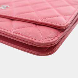 Pre Owned Chanel Pink Classic Lambskin Wallet on Chain