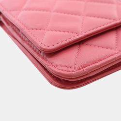 Pre Owned Chanel Pink Classic Lambskin Wallet on Chain