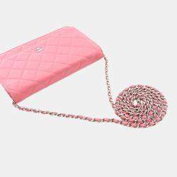 Pre Owned Chanel Pink Classic Lambskin Wallet on Chain