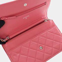 Pre Owned Chanel Pink Classic Lambskin Wallet on Chain