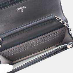Pre Owned Chanel Black CC Embossed Lambskin Camellia Wallet On Chain