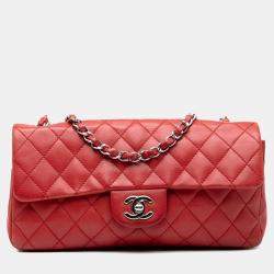 Pre Owned Chanel Red CC Quilted Lambskin East West Single Flap