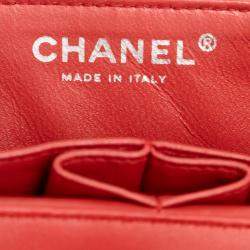 Pre Owned Chanel Red CC Quilted Lambskin East West Single Flap