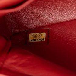 Pre Owned Chanel Red CC Quilted Lambskin East West Single Flap