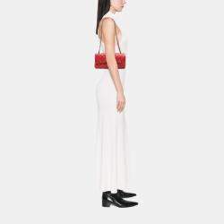 Pre Owned Chanel Red CC Quilted Lambskin East West Single Flap