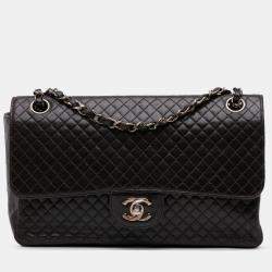 Pre Owned Chanel Black Medium Classic Microquilted Lambskin Single Flap