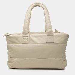 Pre Owned Chanel Cream Medium Lambskin Coco Cocoon Tote