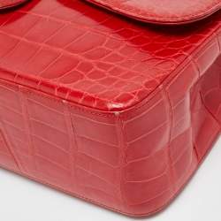 Pre Owned Chanel Red Crocodile Jumbo Classic Double Flap Bag