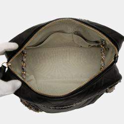 Pre Owned Chanel Black CC Quilted Lambskin Tweedy Bowler Bag