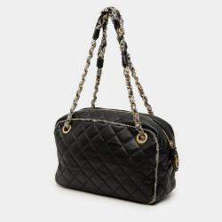 Pre Owned Chanel Black CC Quilted Lambskin Tweedy Bowler Bag