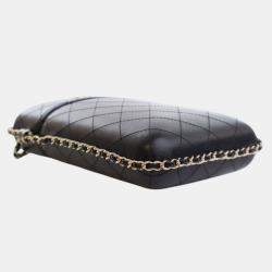 Pre Owned Chanel Black CC Quilted Lambskin Chain Around Phone Holder